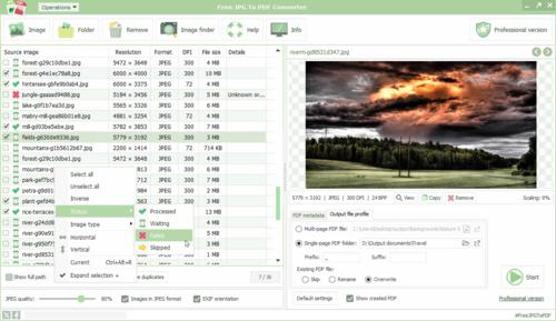 Gestão da lista de imagens e acesso rápido pelo menu de contexto — Free JPG To PDF Converter