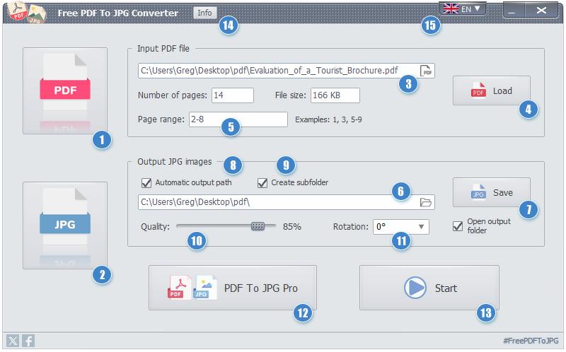 Interface graphique de Free PDF To JPG Converter