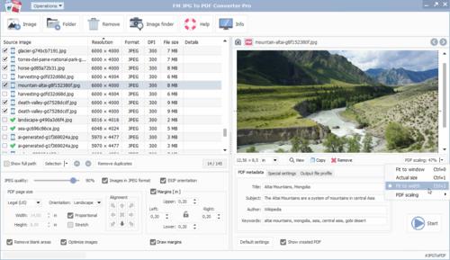 Einstellungsbereich für PDF-Metadaten — FM JPG To PDF Converter Pro