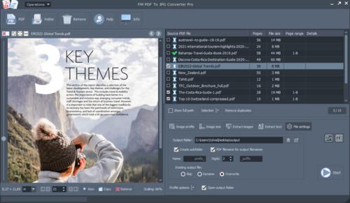 출력 파일 설정이 포함된 메인 창 — FM PDF To JPG Converter Pro