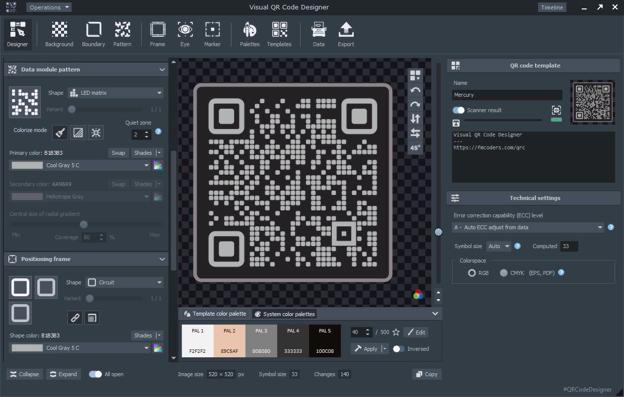 Návrhová šablona QR kódu s tmavým motivem