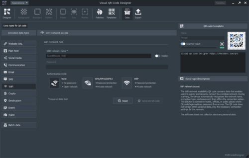 Datový typ QR kódu: Přístup k síti WiFi