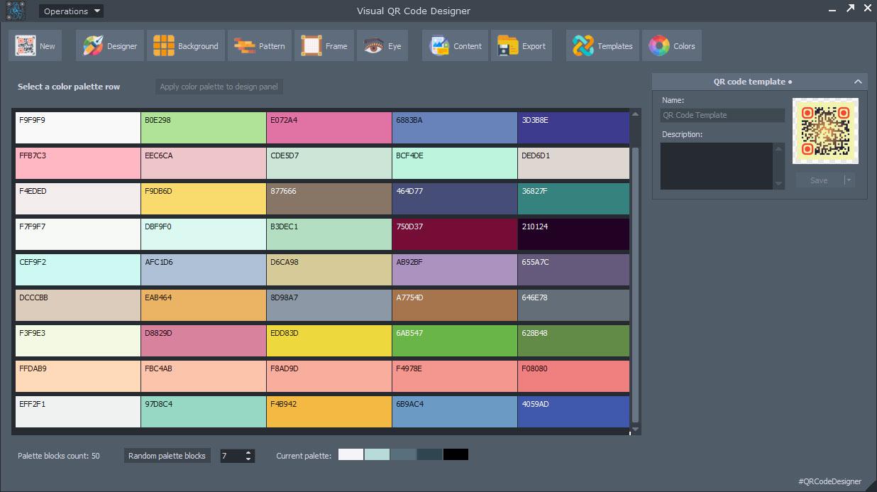 Visual QR Code Designer - Panel wyboru palety kolorów