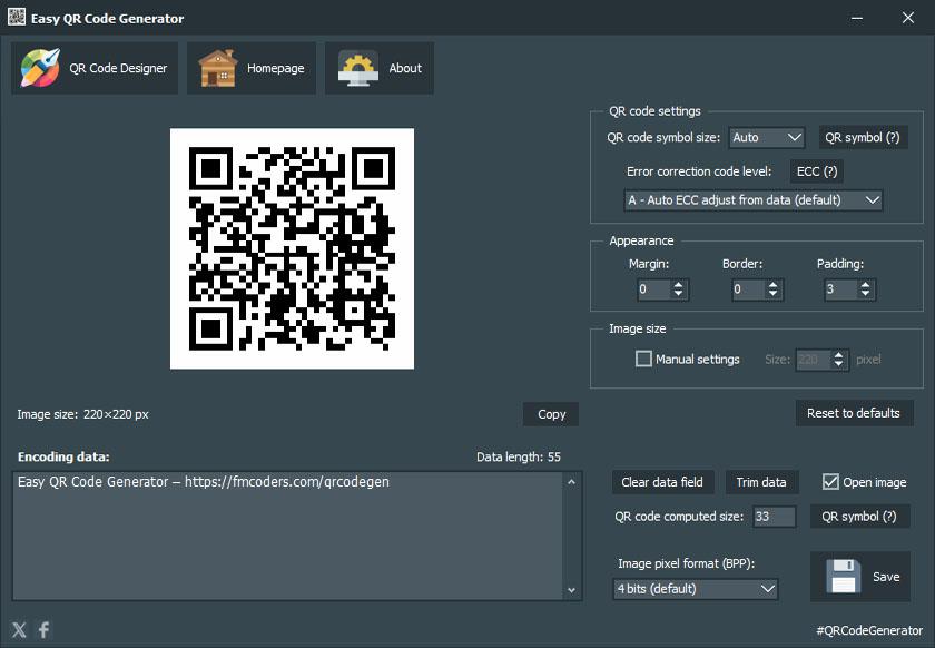 Easy QR Code Generator - Finestra principale dell'editor del software