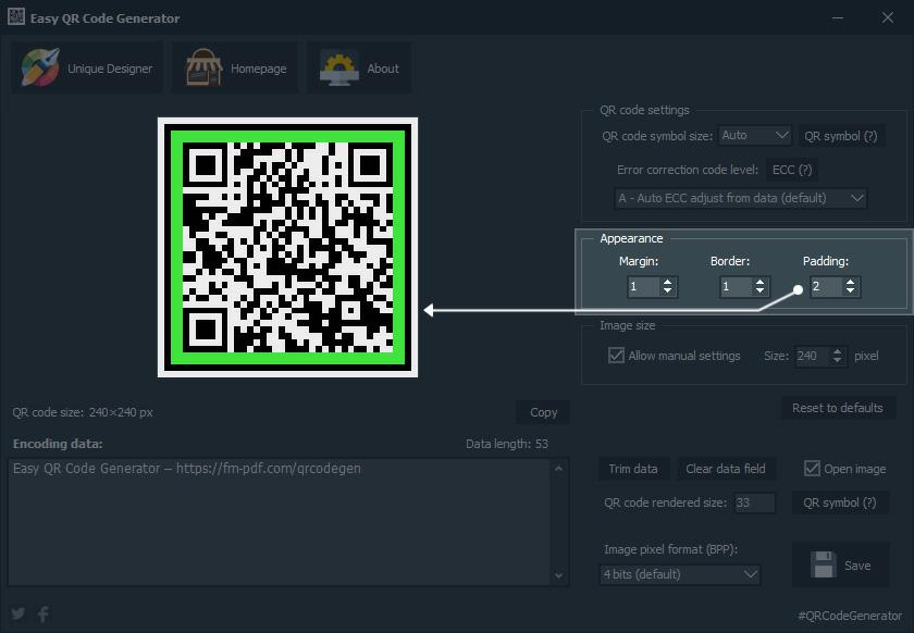 Easy QR Code Generator - QR code image display setting (padding)